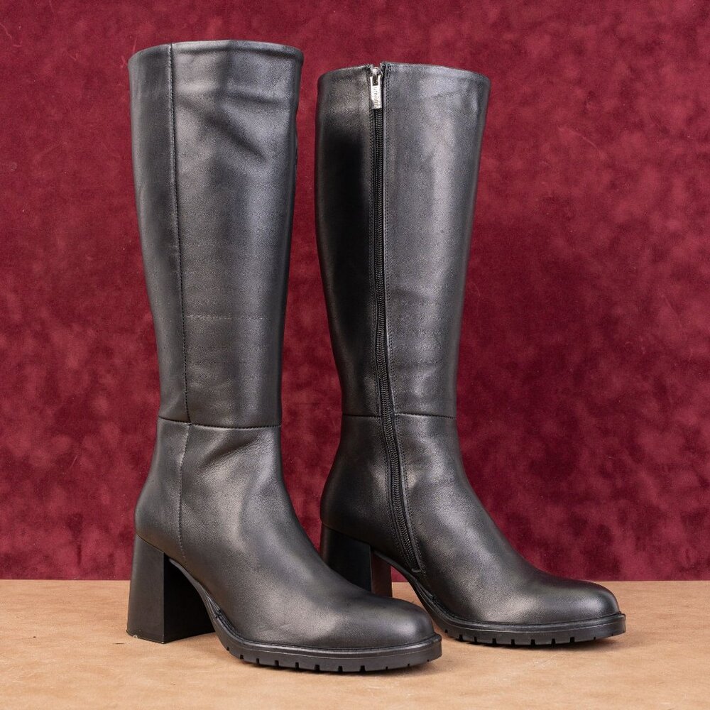 La Canadienne Women Lanna City Black Leather Lug Heel Knee Boots sz 8.5